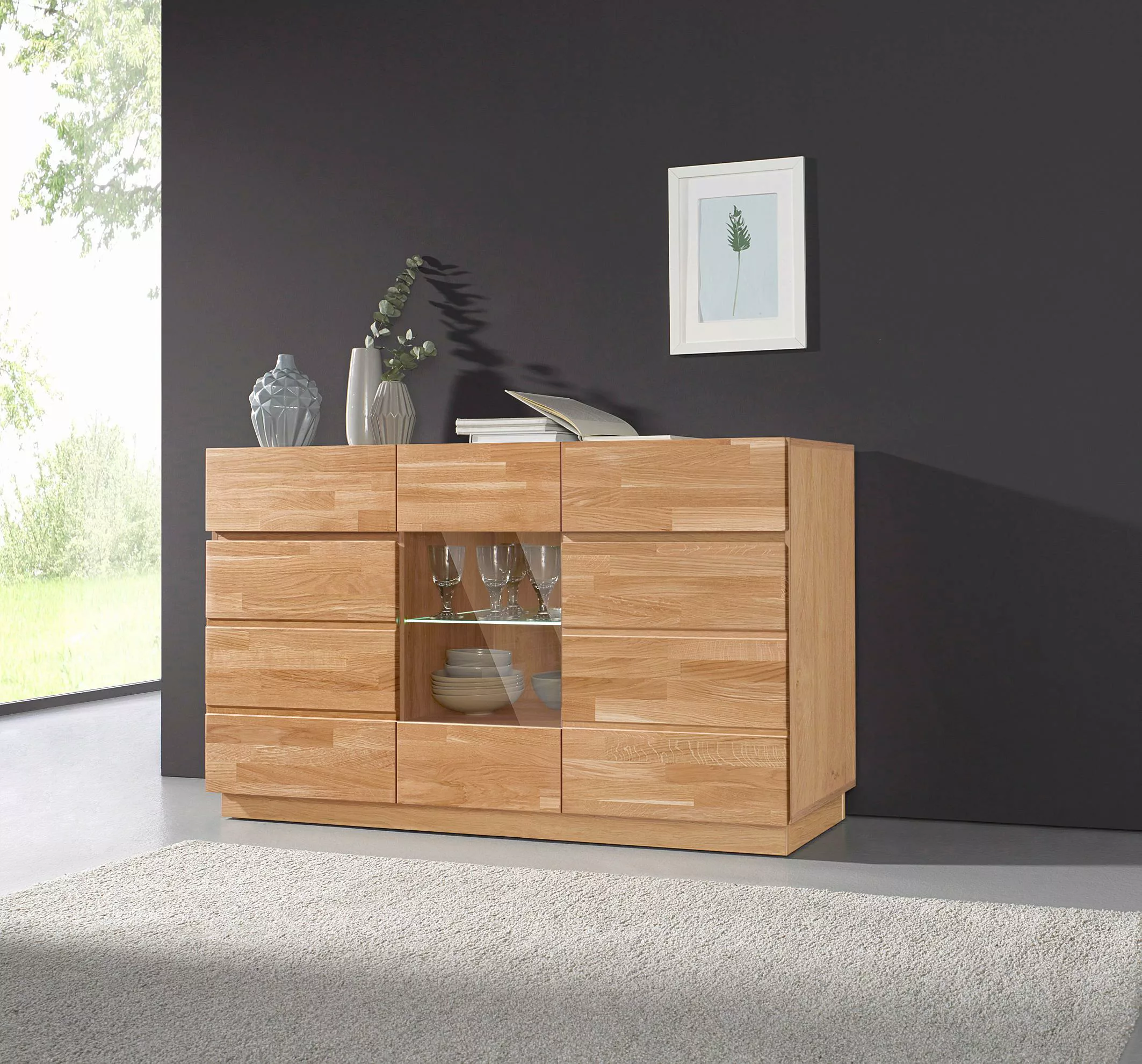 Home affaire Sideboard, Breite 140 cm, mit 2 Schubkästen, teilmassiv, FSC-z günstig online kaufen