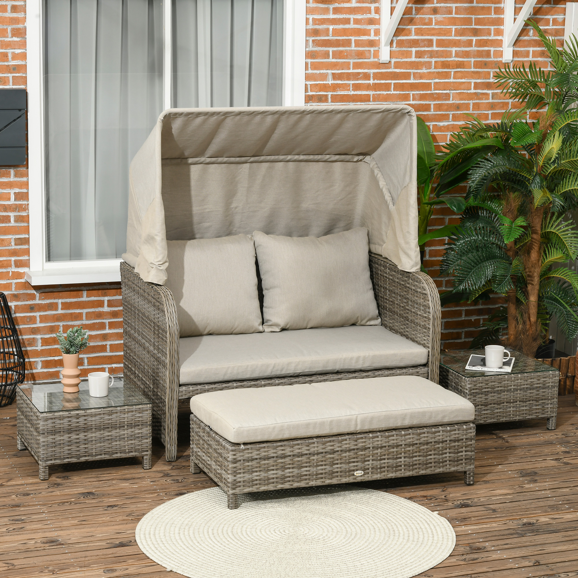 Outsunny Gartensofa-Set 4-teilig 2-Sitzer + 1 Fußhocker + 2 Couchtische mit günstig online kaufen