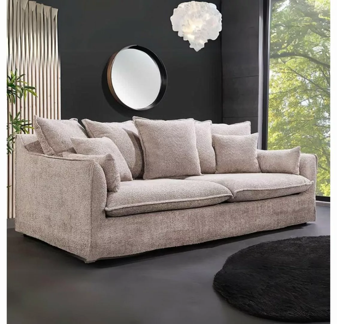 LebensWohnArt Sofa Hussensofa 3-Sitzer PARADISO 200cm Bouclé champagner Fed günstig online kaufen