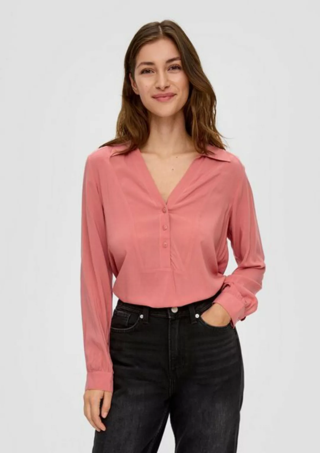 QS Langarmbluse Bluse aus Viskose Logo, Ziernaht günstig online kaufen