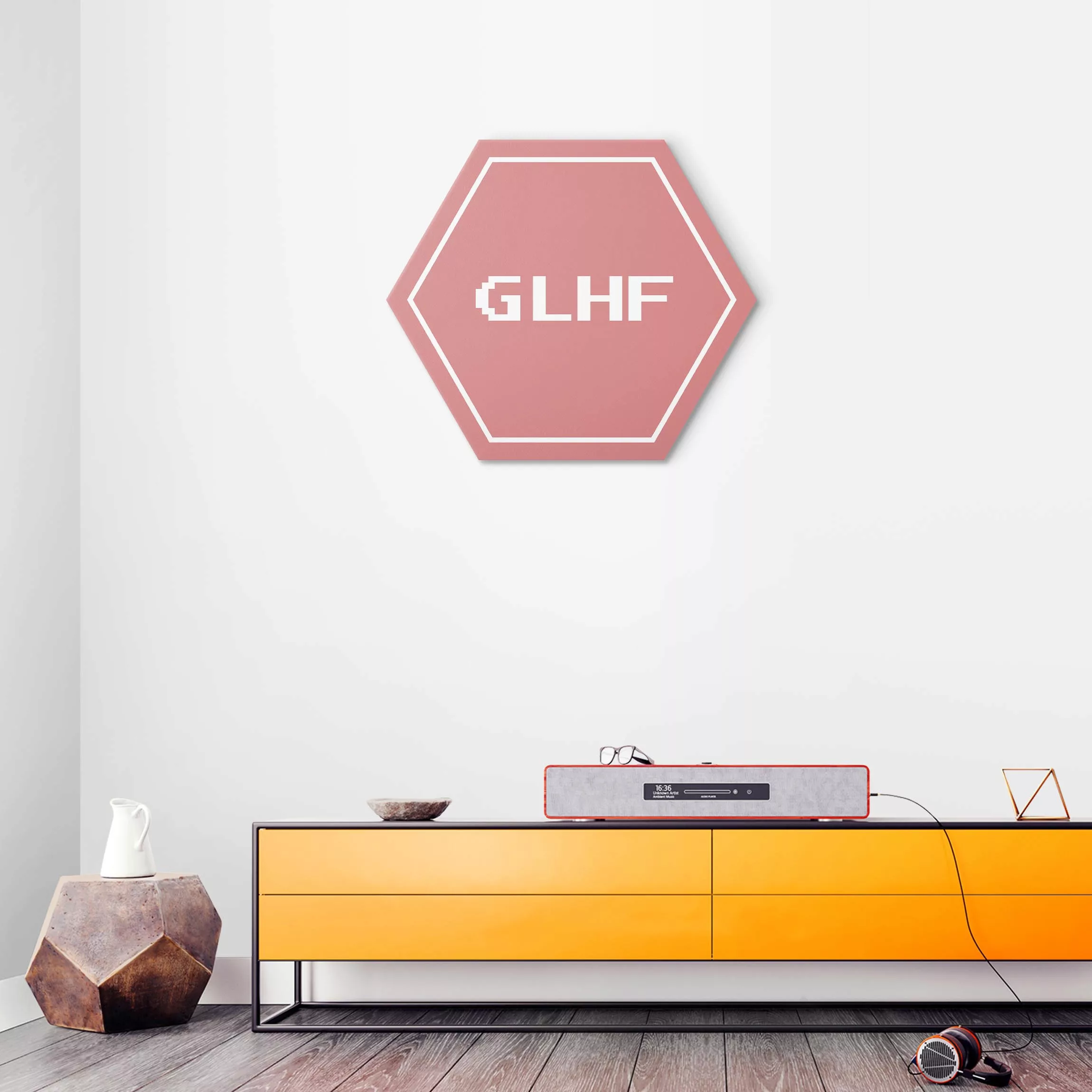 Hexagon-Alu-Dibond Bild Gaming Kürzel GLHF günstig online kaufen