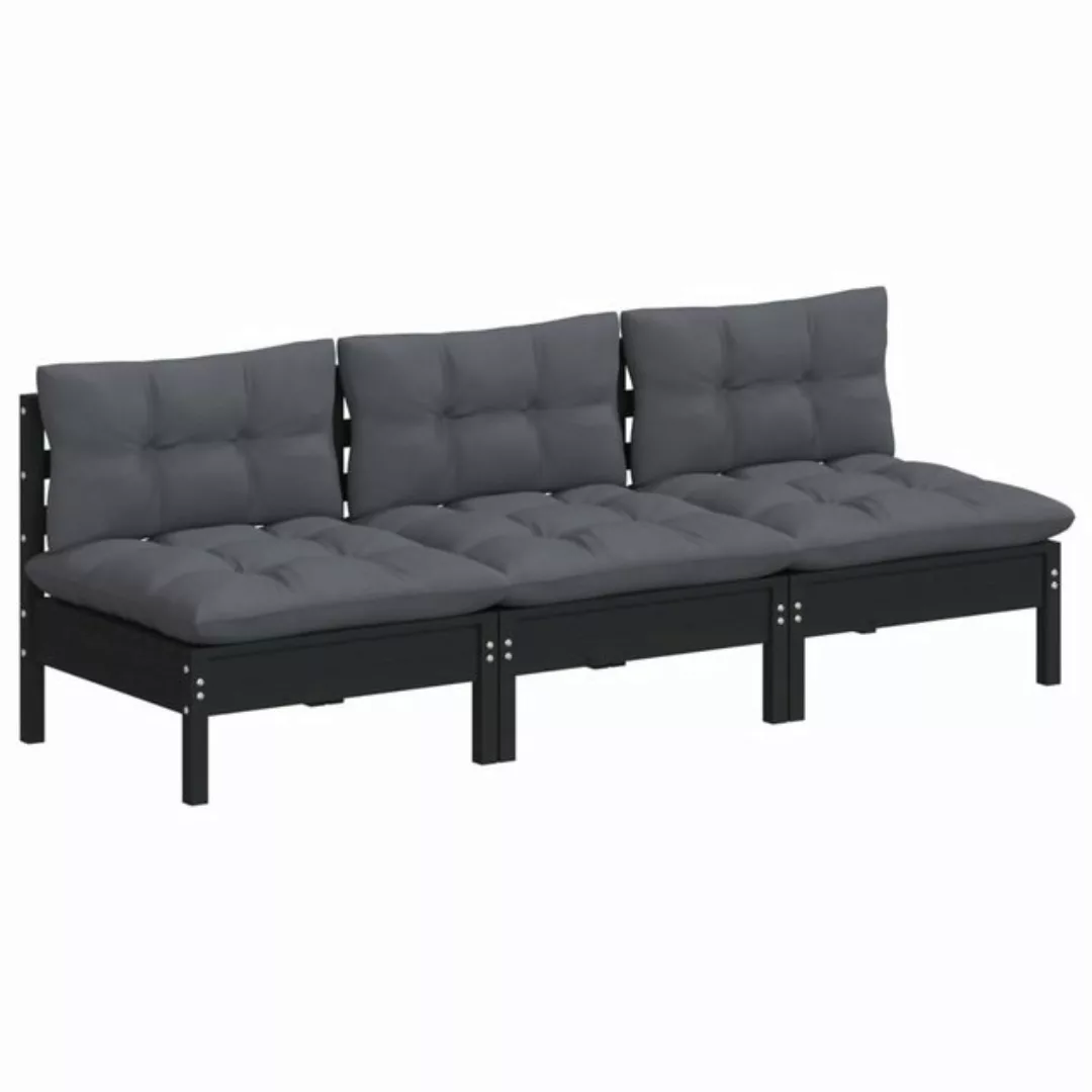 vidaXL Loungesofa 3-Sitzer-Gartensofa mit Anthrazit Kissen Massivholz Kiefe günstig online kaufen