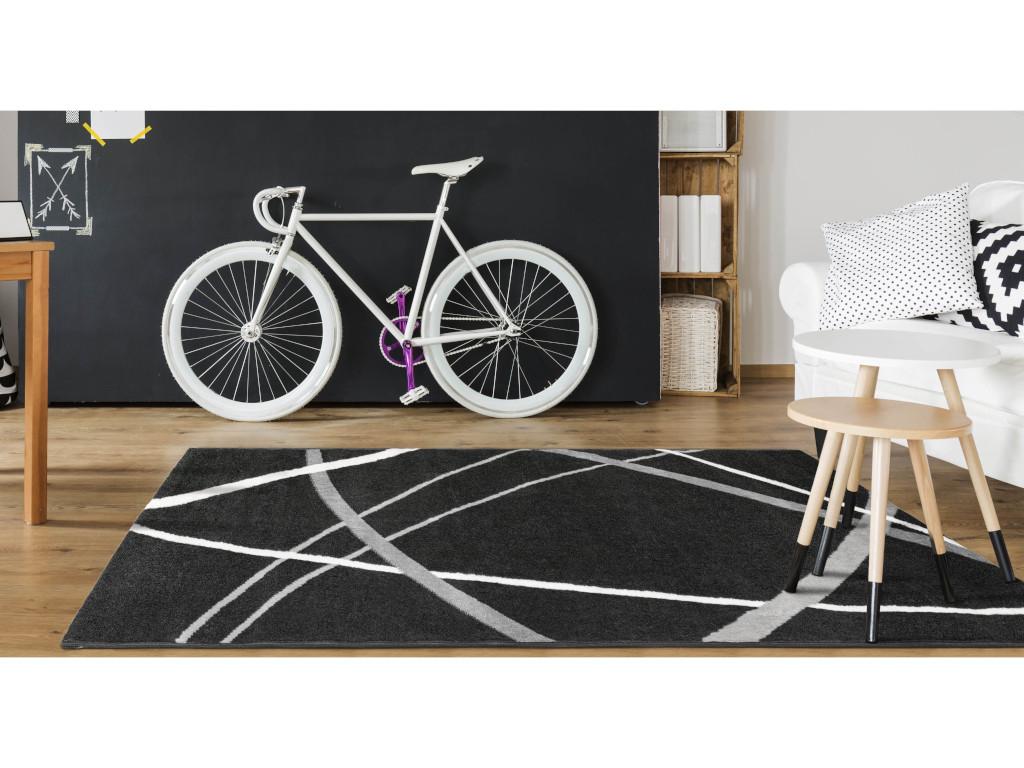 Teppich Design - 140 x 200 cm - Polypropylen - Schwarz, Grau & Weiß - LINIA günstig online kaufen