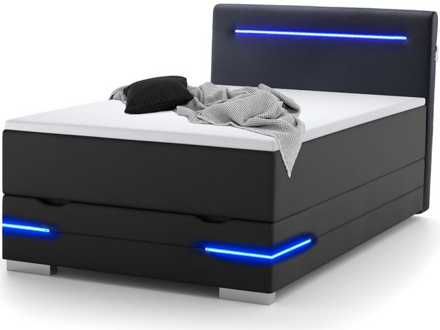 wonello Boxspringbett Dallas, inkl. LED-Beleuchtung, Bettkasten, 2x USB-Ans günstig online kaufen