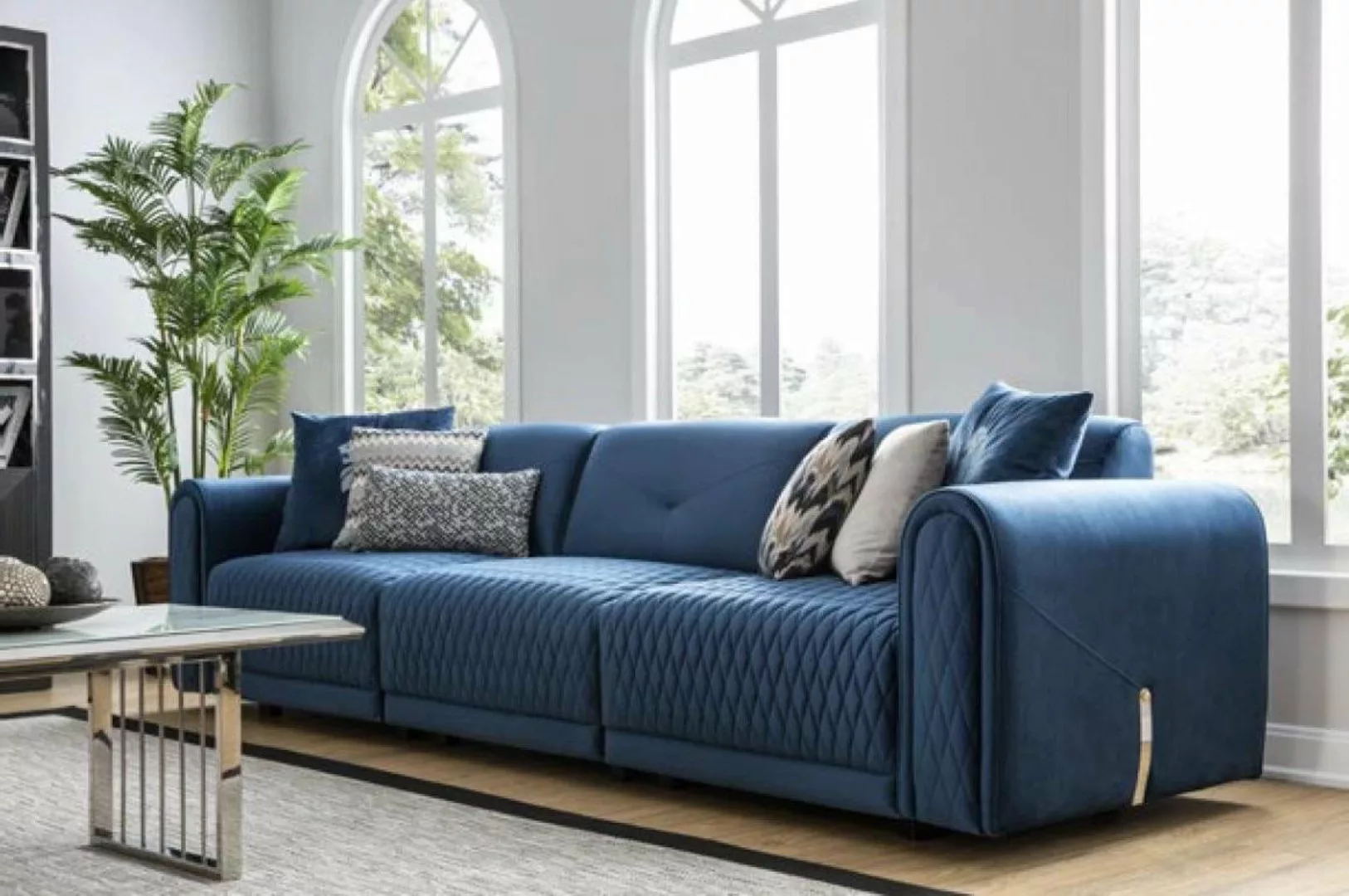 Xlmoebel Sofa Modernes Design Blaues Leder-Sofa für 4 Personen im Wohnzimme günstig online kaufen