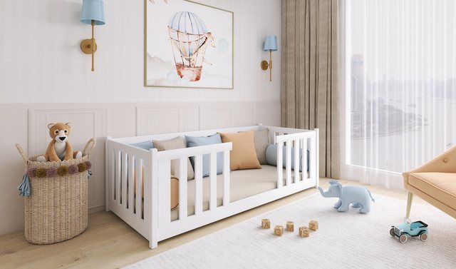 thematys Hausbett Montessori Bodenbett mit Rausfallschutz und inkl. Rolllat günstig online kaufen