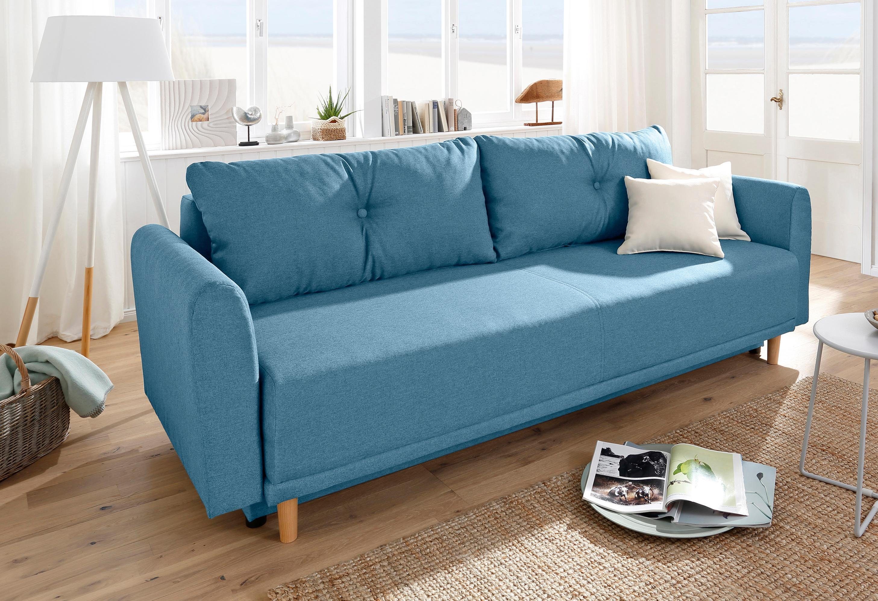 Home affaire Schlafsofa "Scandic", inkl. 2 Zierkissen und Bettkasten, Knopf günstig online kaufen