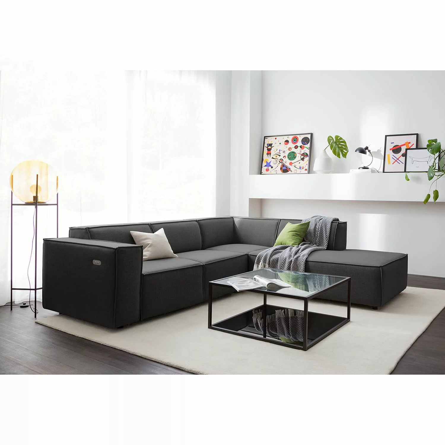 home24 Ecksofa Kinx III 2-Sitzer Grau/Braun Webstoff 259x70x234 cm (BxHxT) günstig online kaufen