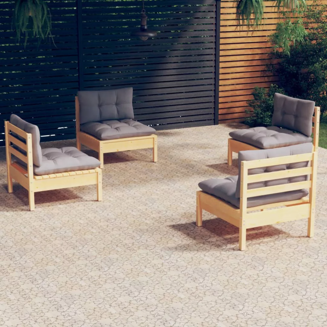 4-tlg. Garten-lounge-set Mit Grauen Kissen Kiefernholz günstig online kaufen