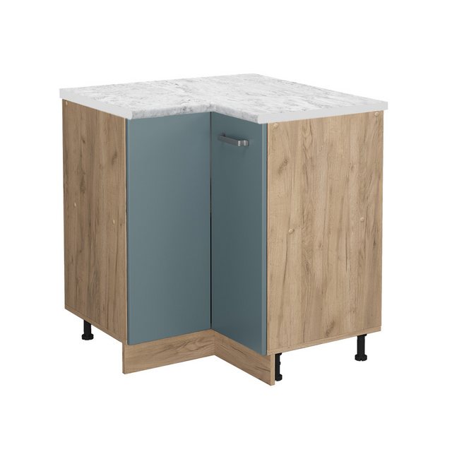 Vicco Eckunterschrank R-Line, Blau-Grau/Goldkraft Eiche, 75.6 cm AP Marmor günstig online kaufen