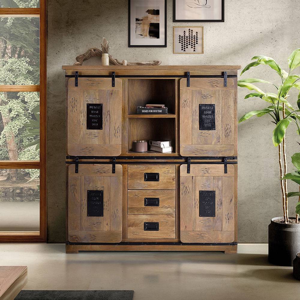 Wohnzimmerschrank Massivholzschrank aus Mangobaum Massivholz mit Schiebetür günstig online kaufen