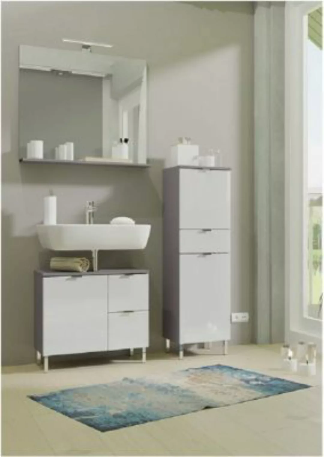 Lomadox Badezimmer Waschplatz Set MACUL-01 in Graphit und Hochglanz weiß, S günstig online kaufen