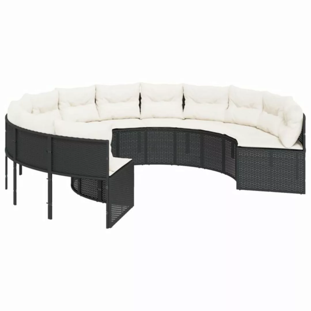 vidaXL Loungesofa Gartensofa mit Kissen Rund Schwarz Poly-Rattan, 1 Teile günstig online kaufen