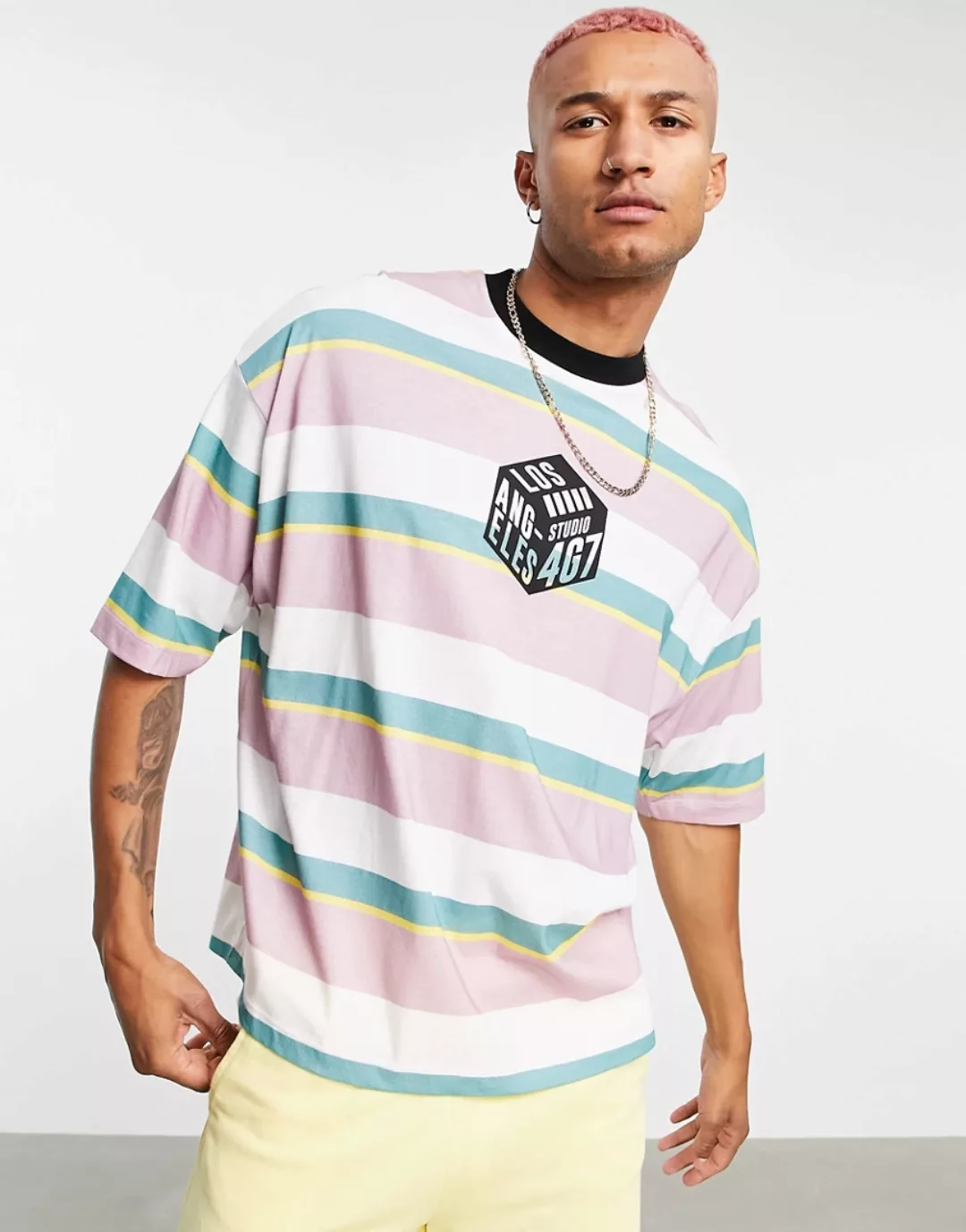 ASOS DESIGN – Gestreiftes Oversize-T-Shirt aus Bio-Baumwolle in Flieder mit günstig online kaufen