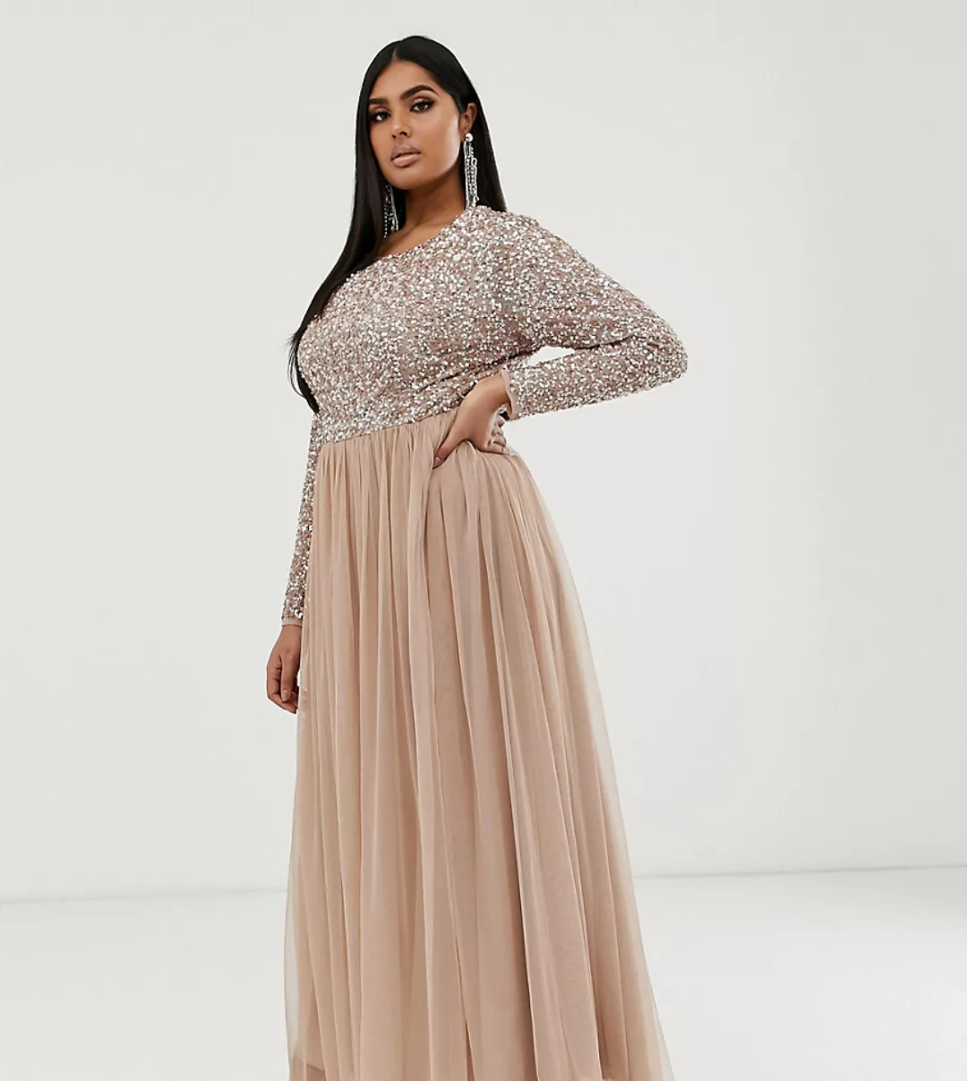 Maya Plus – Bridesmaid – Langärmliges Brautjungfern-Maxikleid aus Tüll mit günstig online kaufen