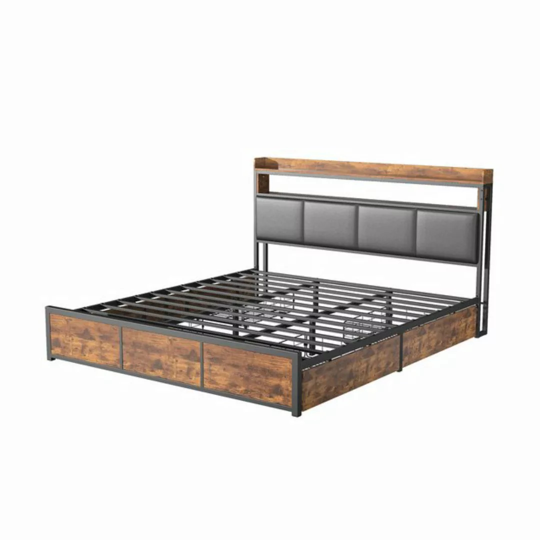 FUROKOY Polsterbett Doppelbett,LED Metallbett Holzbett mit Stauraum (160x20 günstig online kaufen