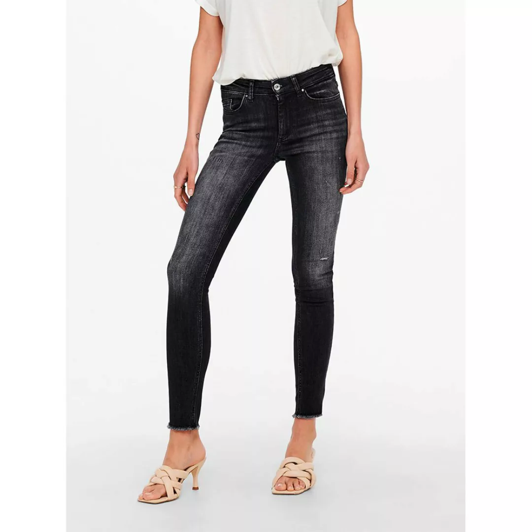 Only Blush Life Mid Skinny Ankle Raw Rea787 Jeans M Black Denim / Detail Re günstig online kaufen
