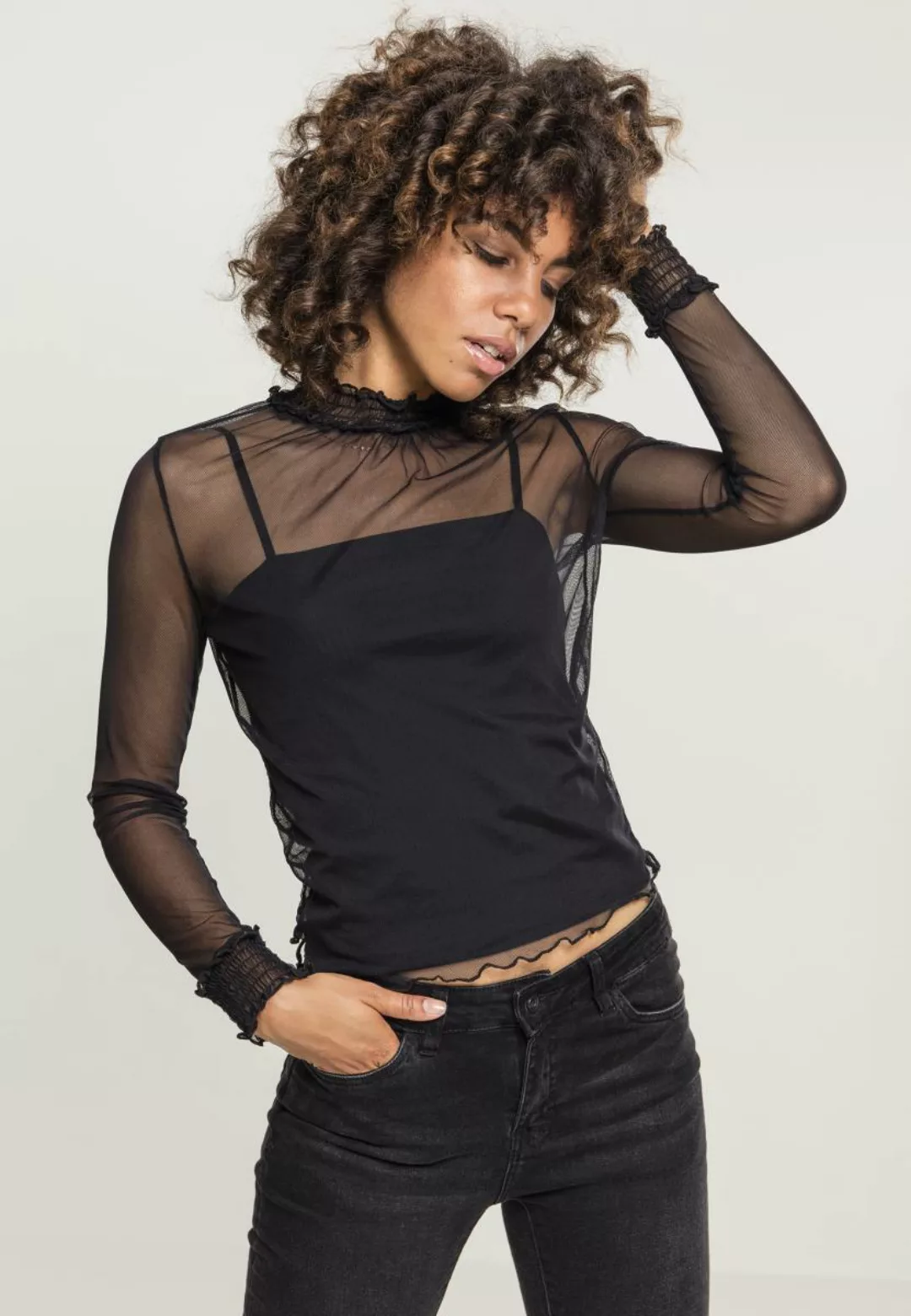 URBAN CLASSICS T-Shirt Urban Classics Damen Ladies Double Layer Mesh L/S (1 günstig online kaufen
