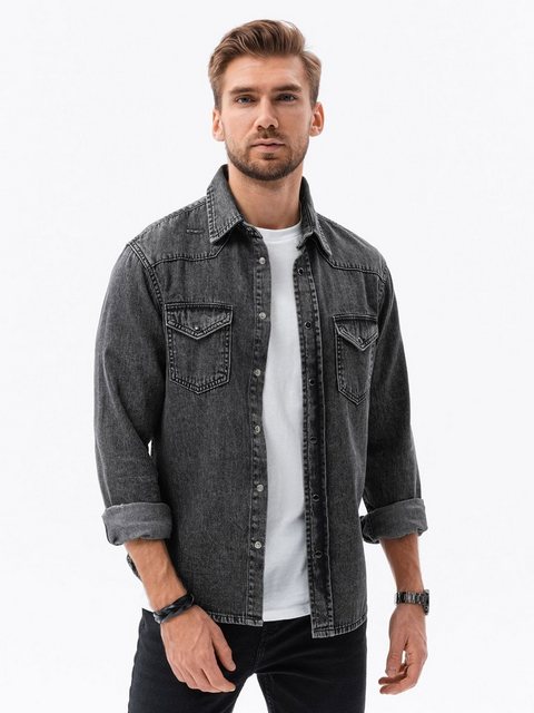 OMBRE Jeanshemd Ombre Herrenhemd mit langen Ärmeln - schwarz K567 L günstig online kaufen