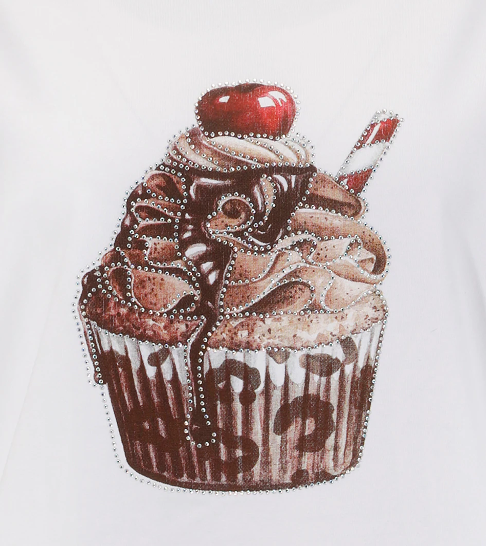 Aniston CASUAL T-Shirt, mit Glitzersteinchen verzierter Cupcake-Frontdruck günstig online kaufen