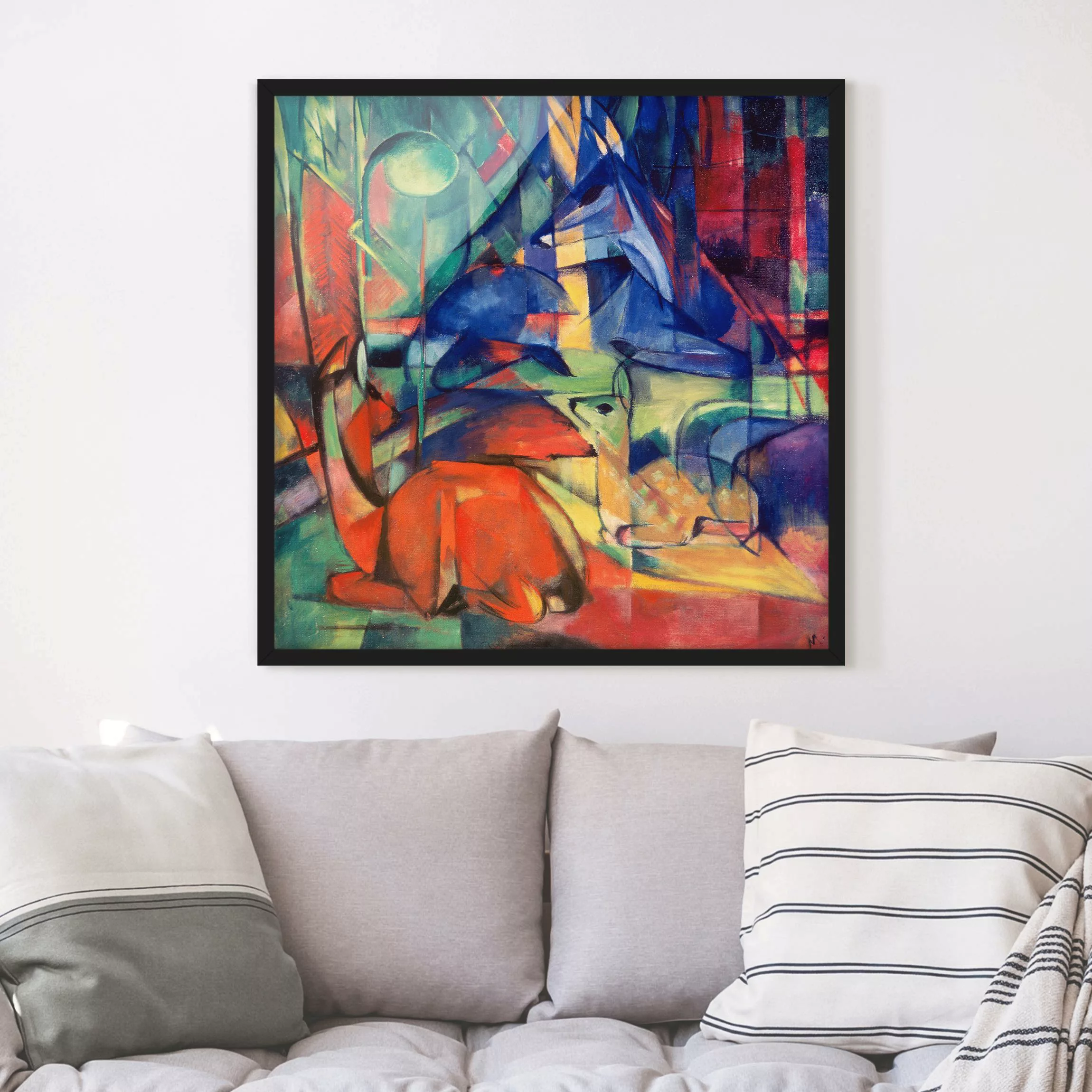 Bild mit Rahmen Kunstdruck - Quadrat Franz Marc - Rehe im Walde günstig online kaufen