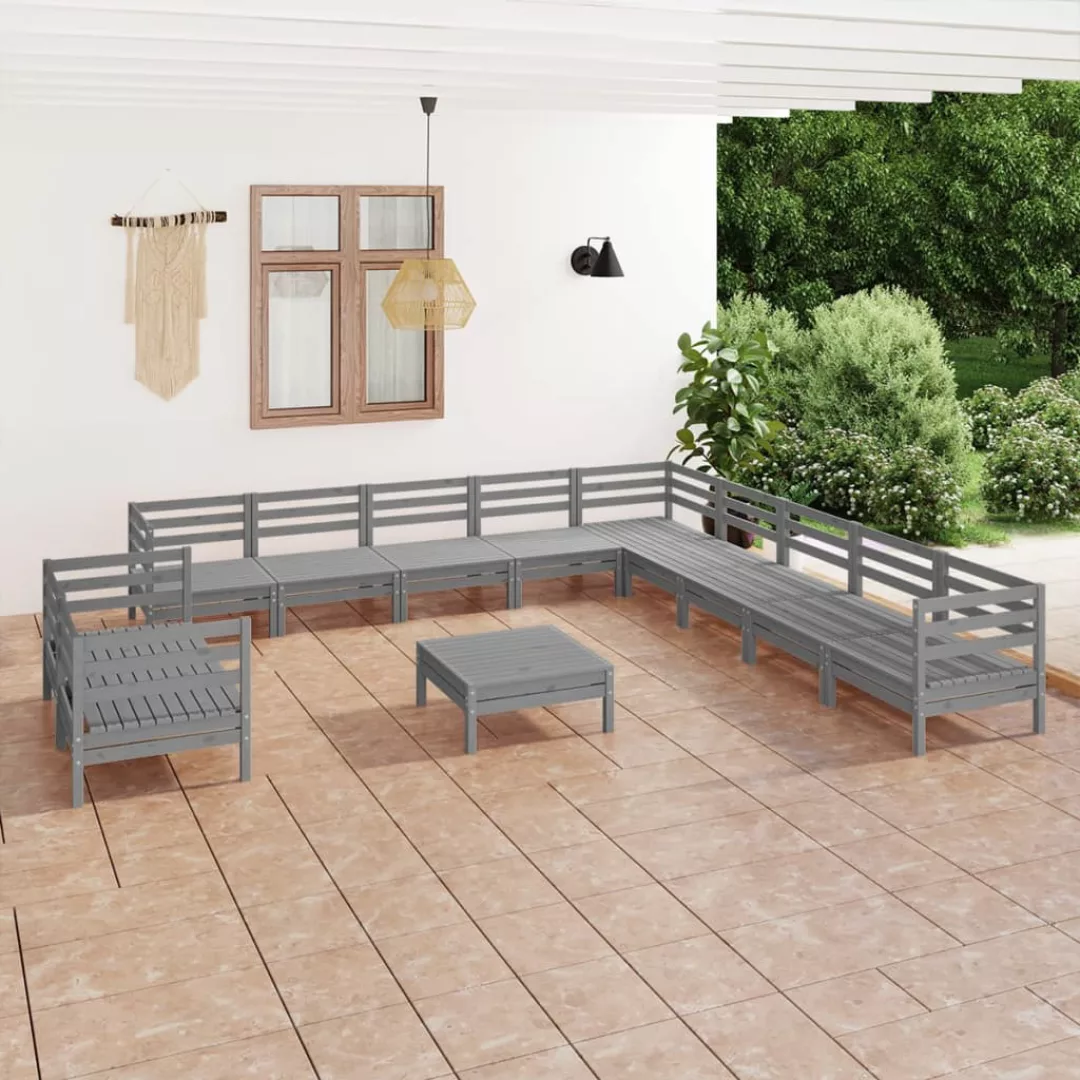 12-tlg. Garten-lounge-set Massivholz Kiefer Grau günstig online kaufen