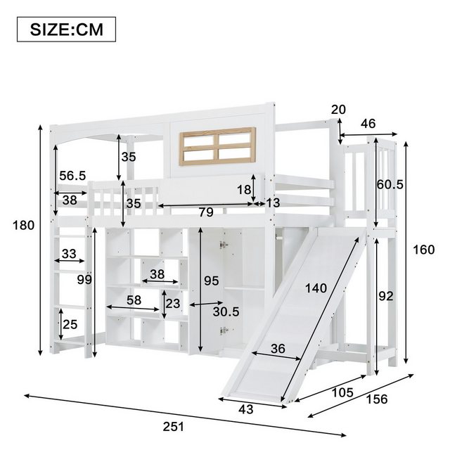 Flieks Hochbett Etagenbett Kinderbett 90x200cm mit Kleiderschrank, Regal, F günstig online kaufen