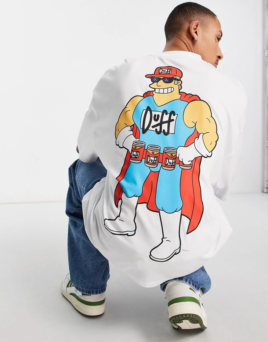 ASOS DESIGN – Oversized-T-Shirt in Weiß mit Duff-Man-Print günstig online kaufen