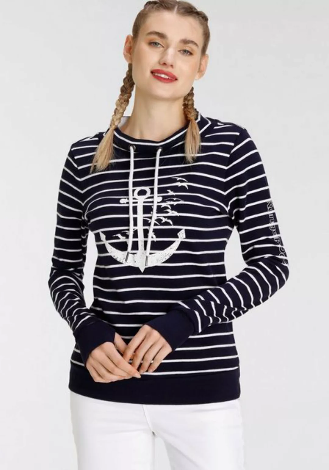 KangaROOS Sweatshirt mit sportlichem Stehkragen und maritimen Druck günstig online kaufen