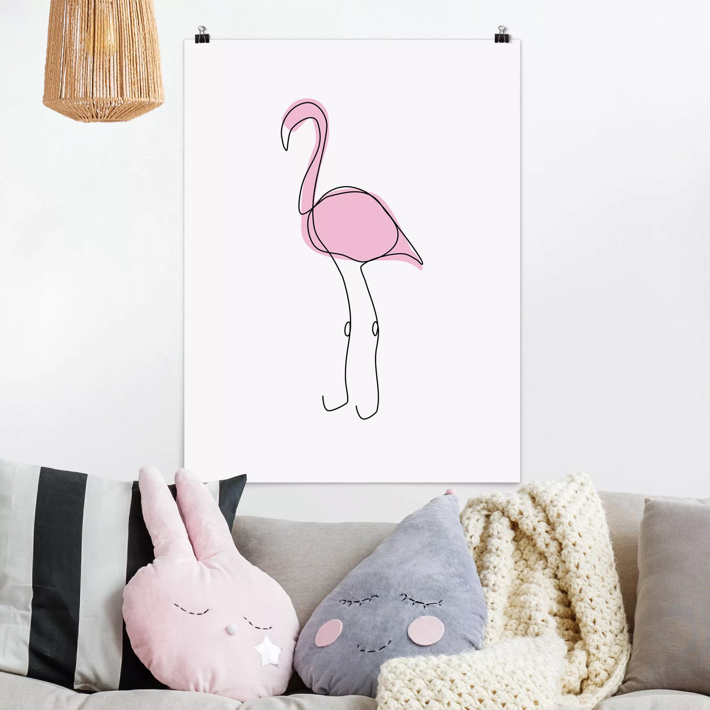 Poster Tiere - Hochformat Flamingo Line Art günstig online kaufen