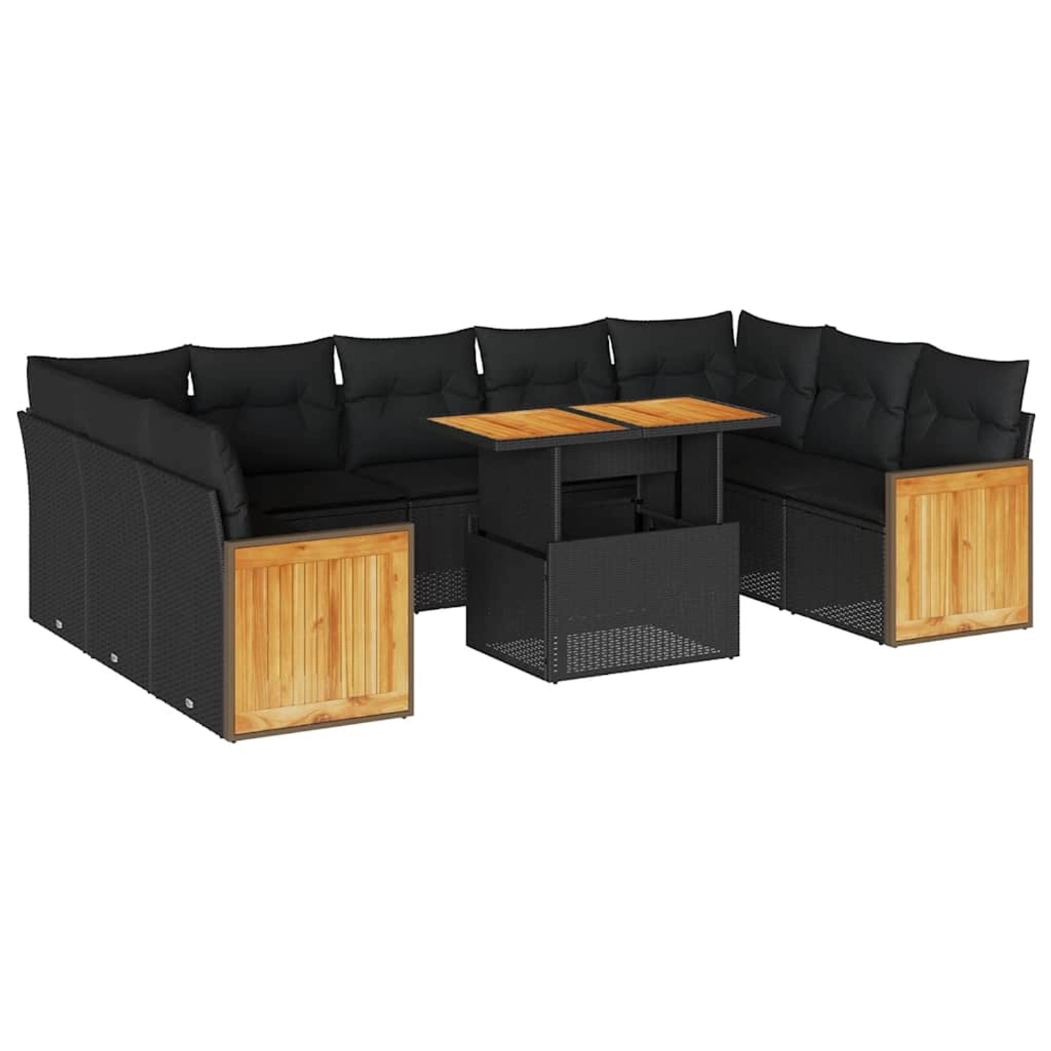 vidaXL 10-Tlg Garten-Sofagarnitur mit Kissen Schwarz Poly Rattan 3327751 günstig online kaufen