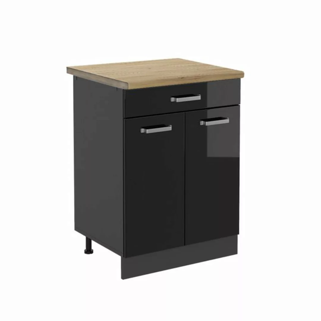 Vicco Unterschrank R-Line, Schwarz Hochglanz/Anthrazit, 60 cm, AP Eiche günstig online kaufen