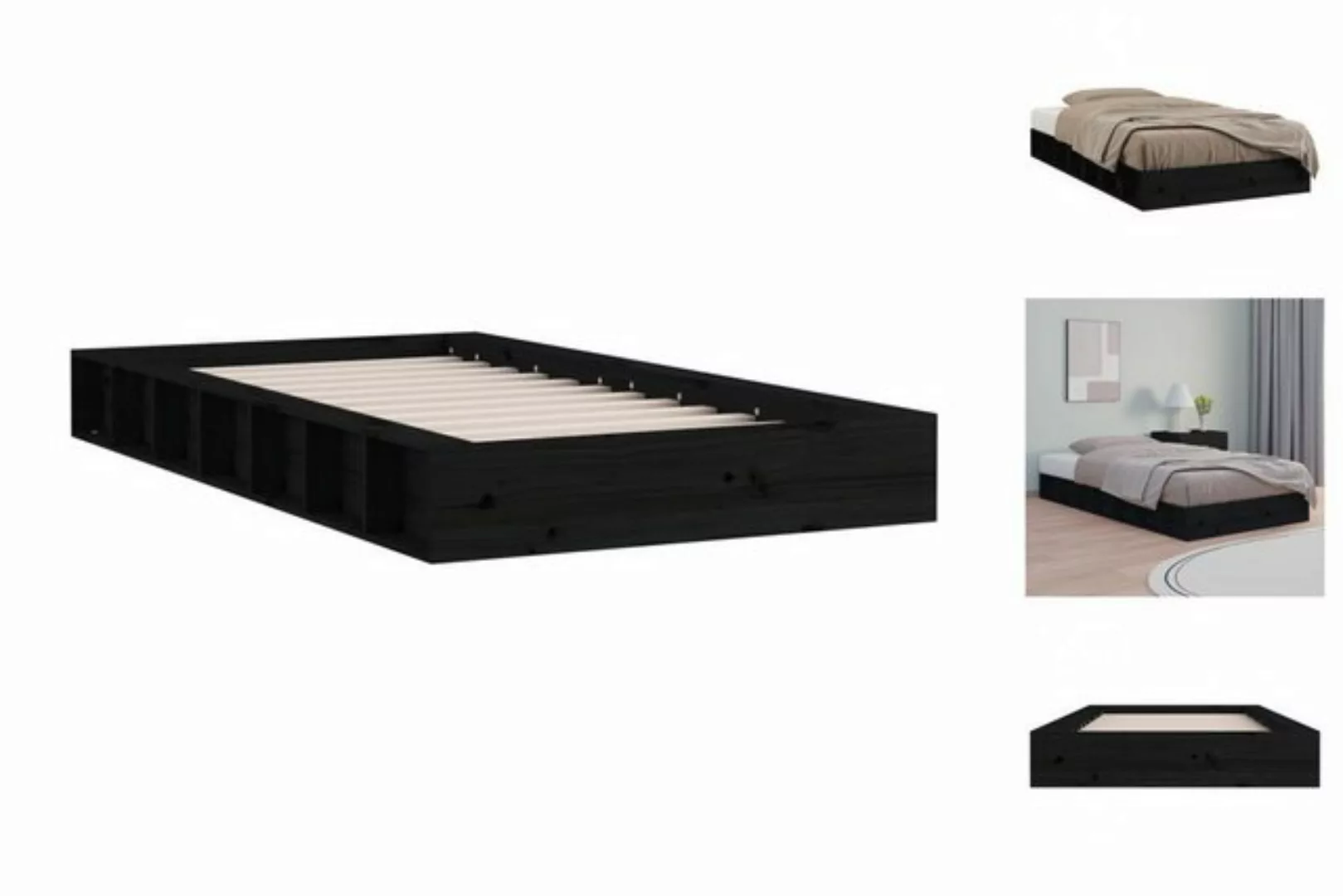 vidaXL Bettgestell Massivholzbett Schwarz 135x190 cm 4FT6 Double Bett Bettg günstig online kaufen