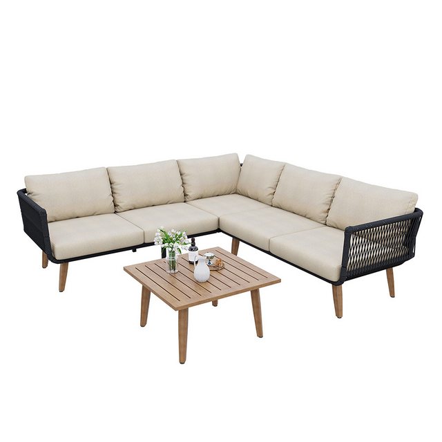 Veepeak Loungesofa Gartenmöbel Set, Sofa+Couchtisch, Rohr aus verzinktem St günstig online kaufen