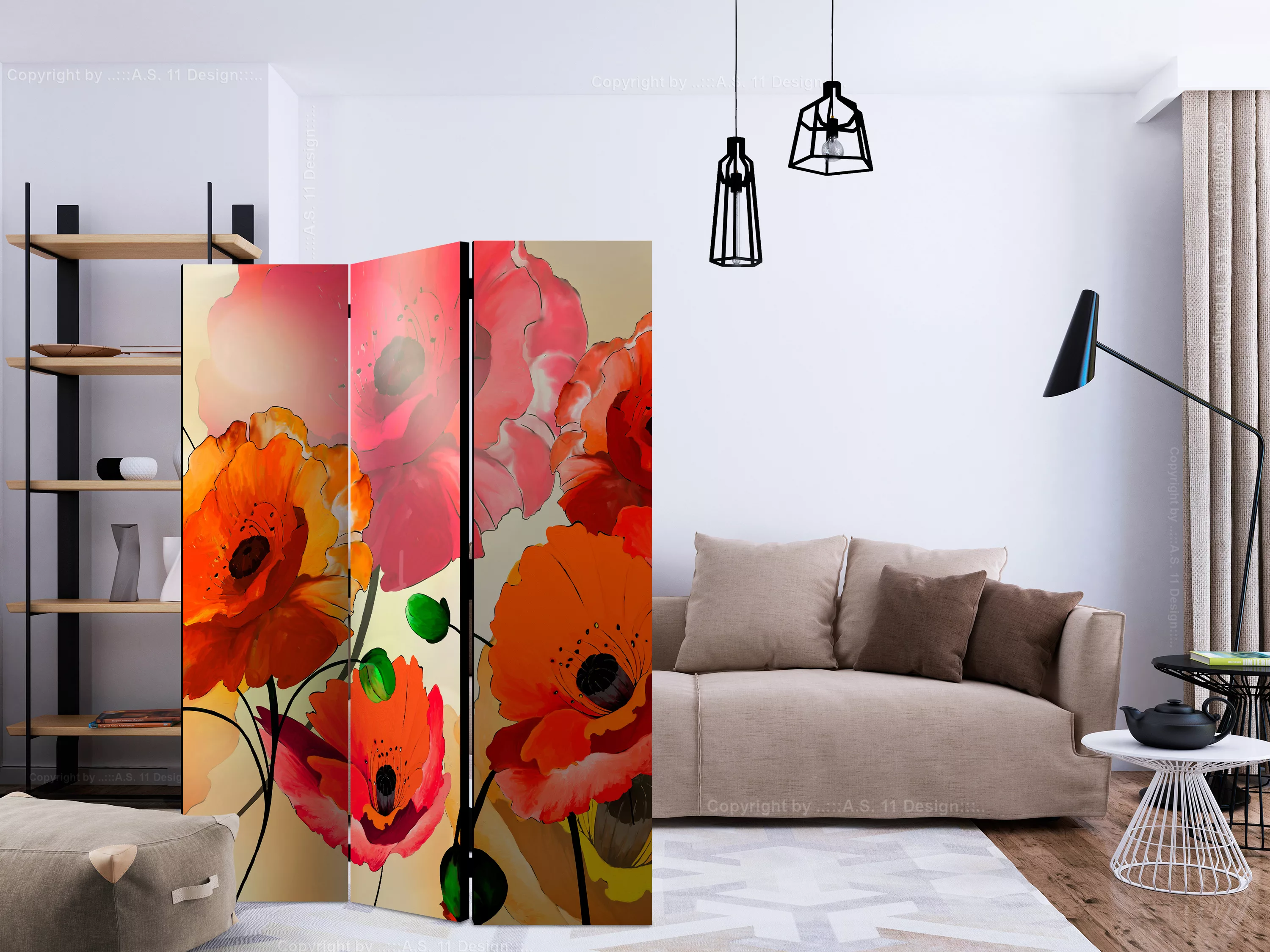 3-teiliges Paravent - Velvet Poppies [room Dividers] günstig online kaufen