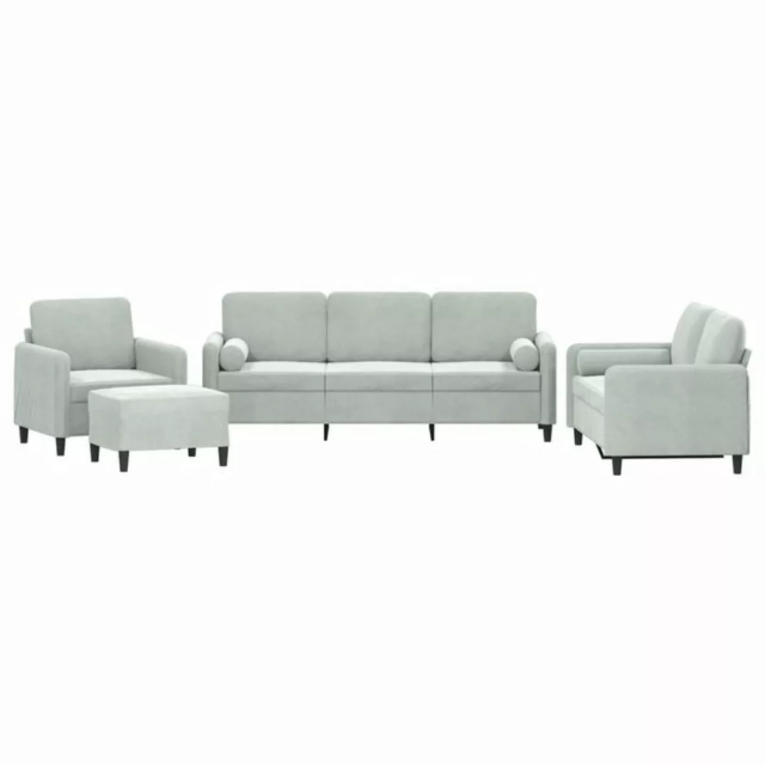 vidaXL Sofa 4-tlg. Sofagarnitur mit Kissen Hellgrau Samt günstig online kaufen