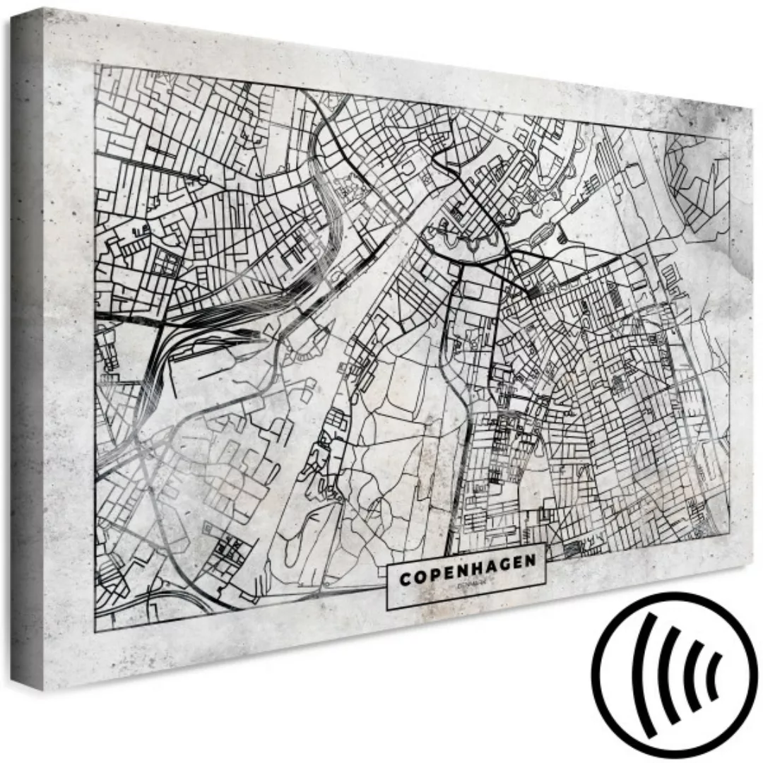 Wandbild Stadtkarte von Kopenhagen - Stadtplan der Hauptstadt in Schwarz-We günstig online kaufen