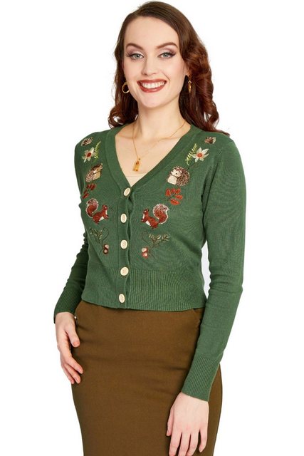 Voodoo Vixen Strickjacke Green Woodland Cardigan Retro Vintage Eichhörnchen günstig online kaufen