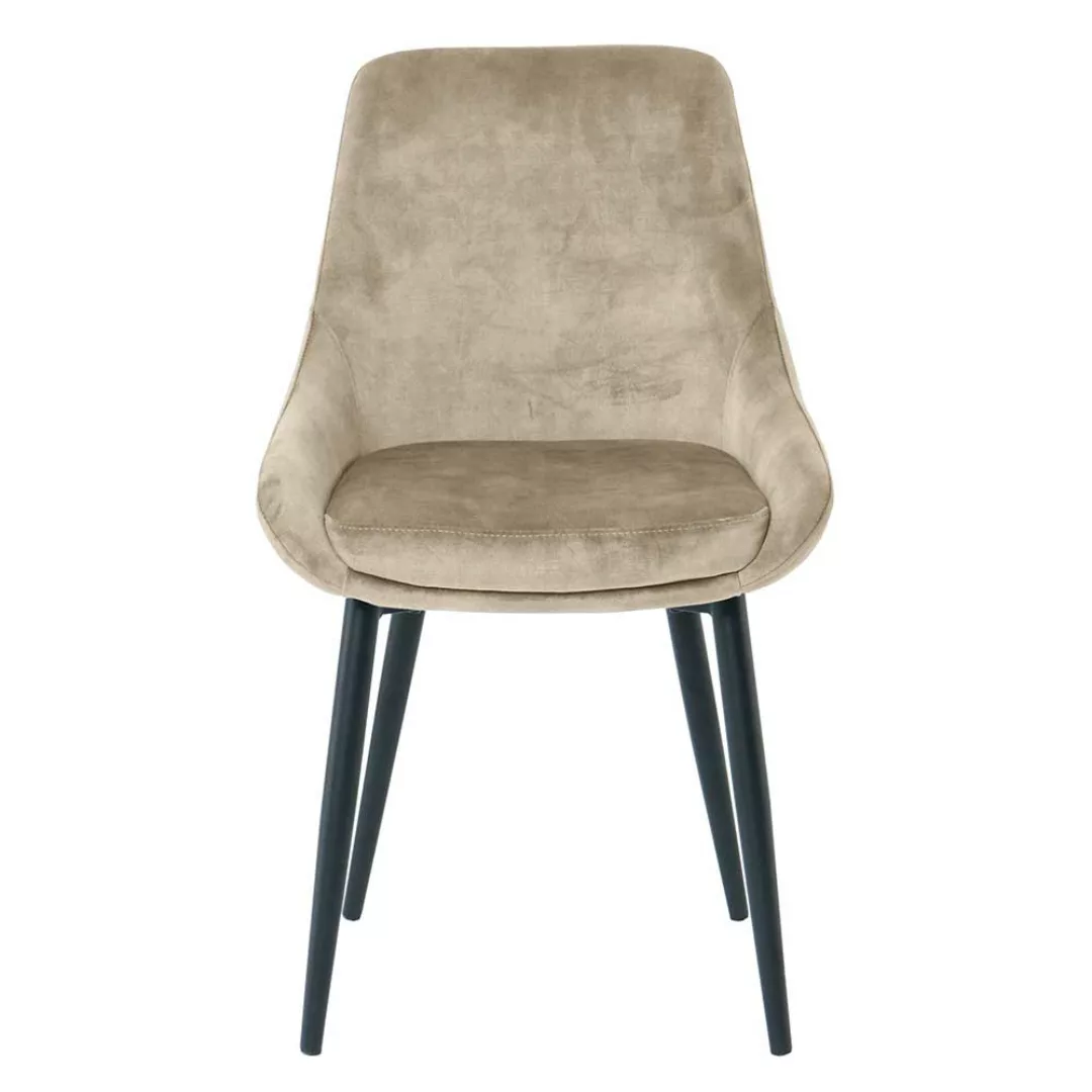 Stuhl Set Beige Samt 48 cm breit Gestell aus Metall (2er Set) günstig online kaufen