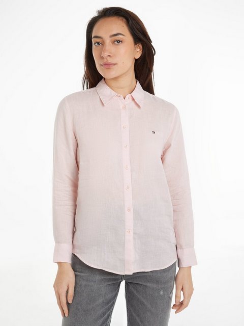 Tommy Hilfiger Hemdbluse LINEN RELAXED SHIRT LS mit Logostickerei auf der B günstig online kaufen