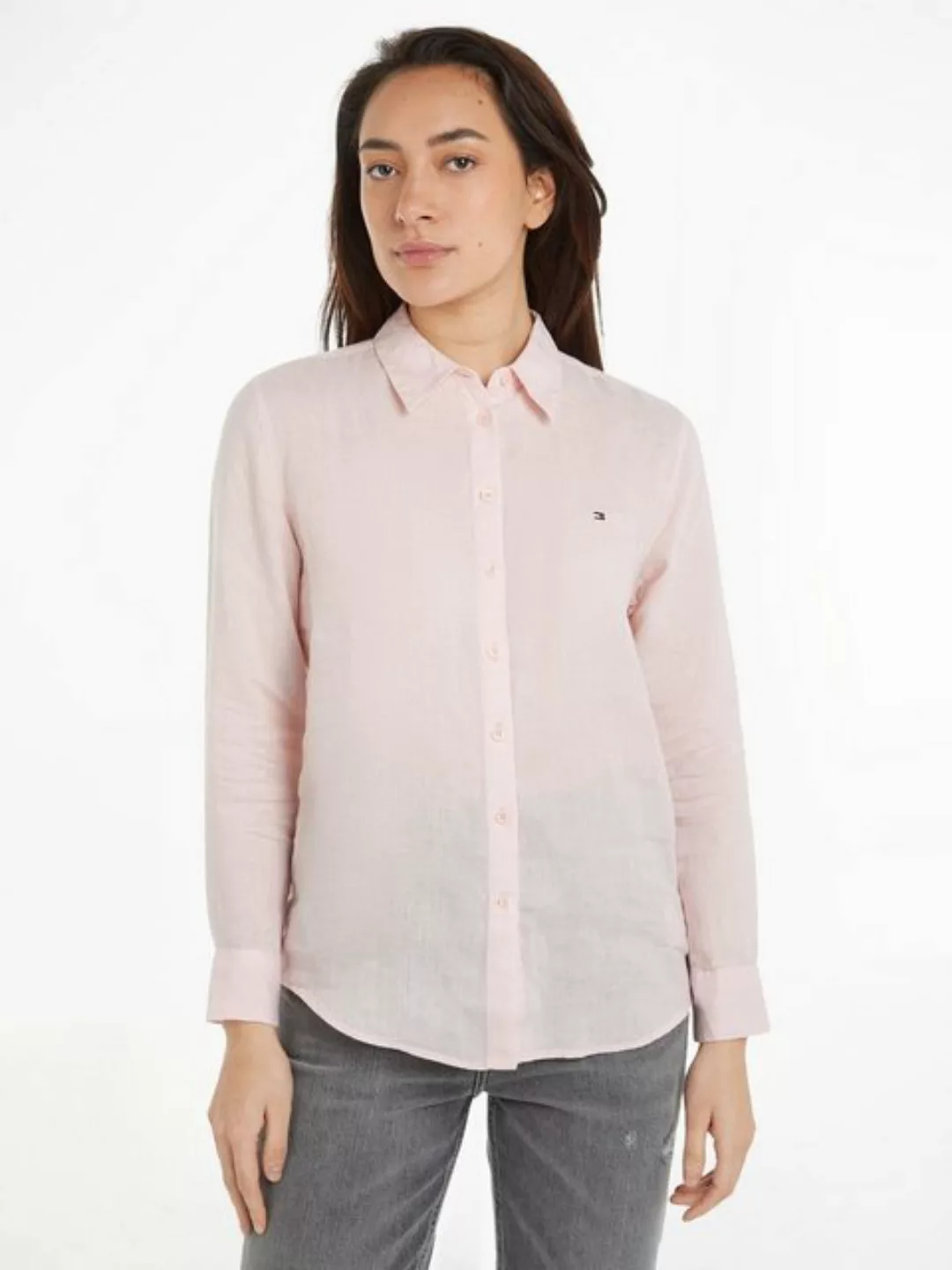 Tommy Hilfiger Hemdbluse LINEN RELAXED SHIRT LS mit Logostickerei auf der B günstig online kaufen