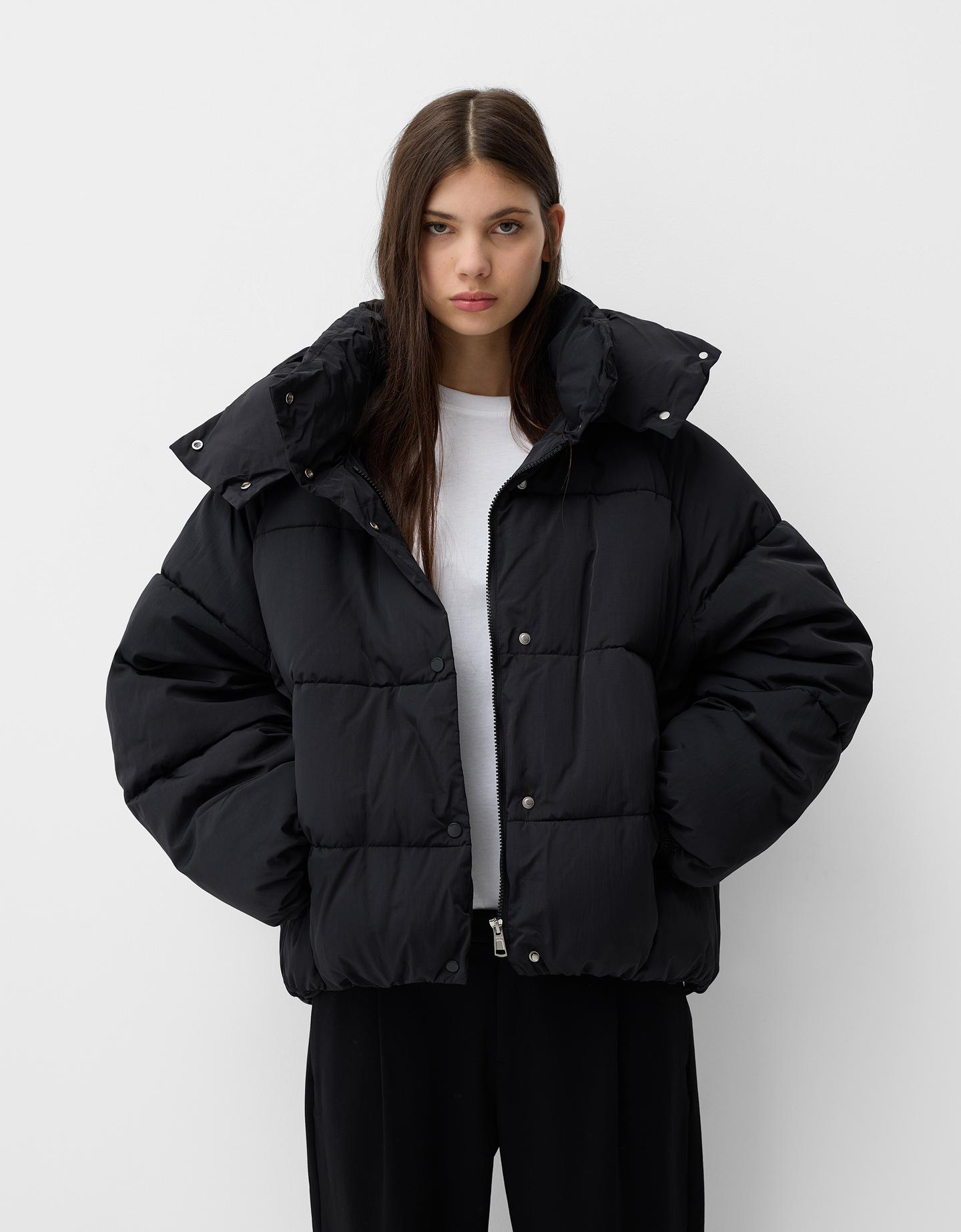 Bershka Puffjacke Mit Kapuze Damen M Schwarz günstig online kaufen