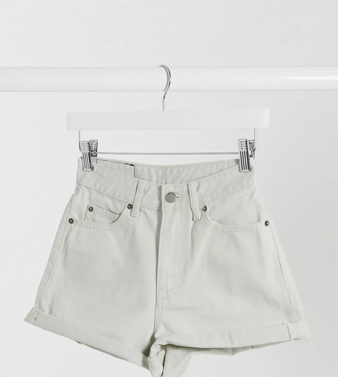Dr Denim Petite – Jenn – Shorts mit Umschlag in verwaschenem Pinfire-Weiß günstig online kaufen