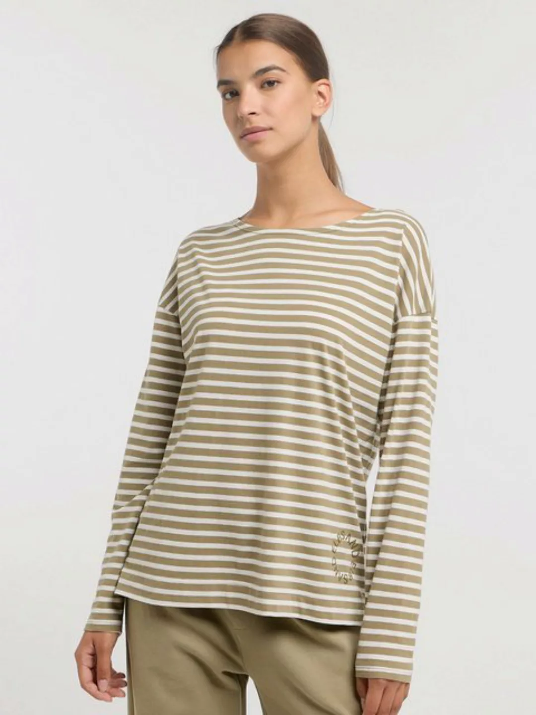 Elbsand Rundhalsshirt Longsleeve Tooske Stripe Golden Olive Cloud White günstig online kaufen