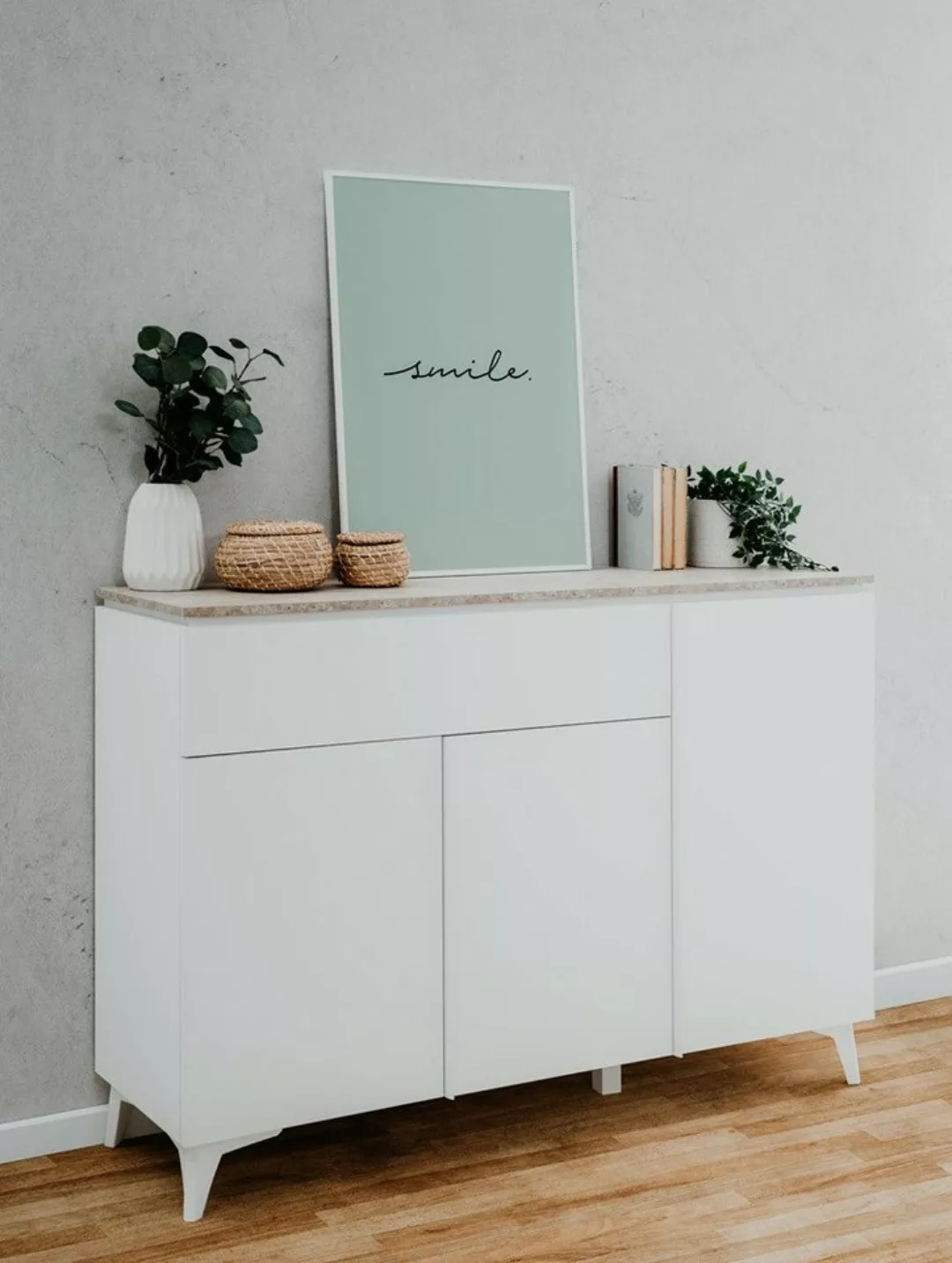 xonox.home Schuhschrank Kommode Sideboard Bertrix, Sandstein / Weiß, versch günstig online kaufen