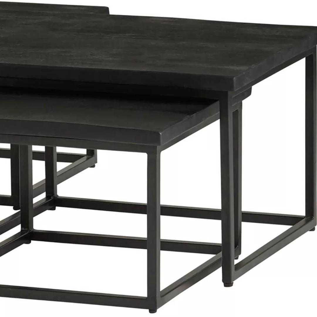 Sofa Tisch Set Industriestil in Schwarz Massivholz und Metall (dreiteilig) günstig online kaufen