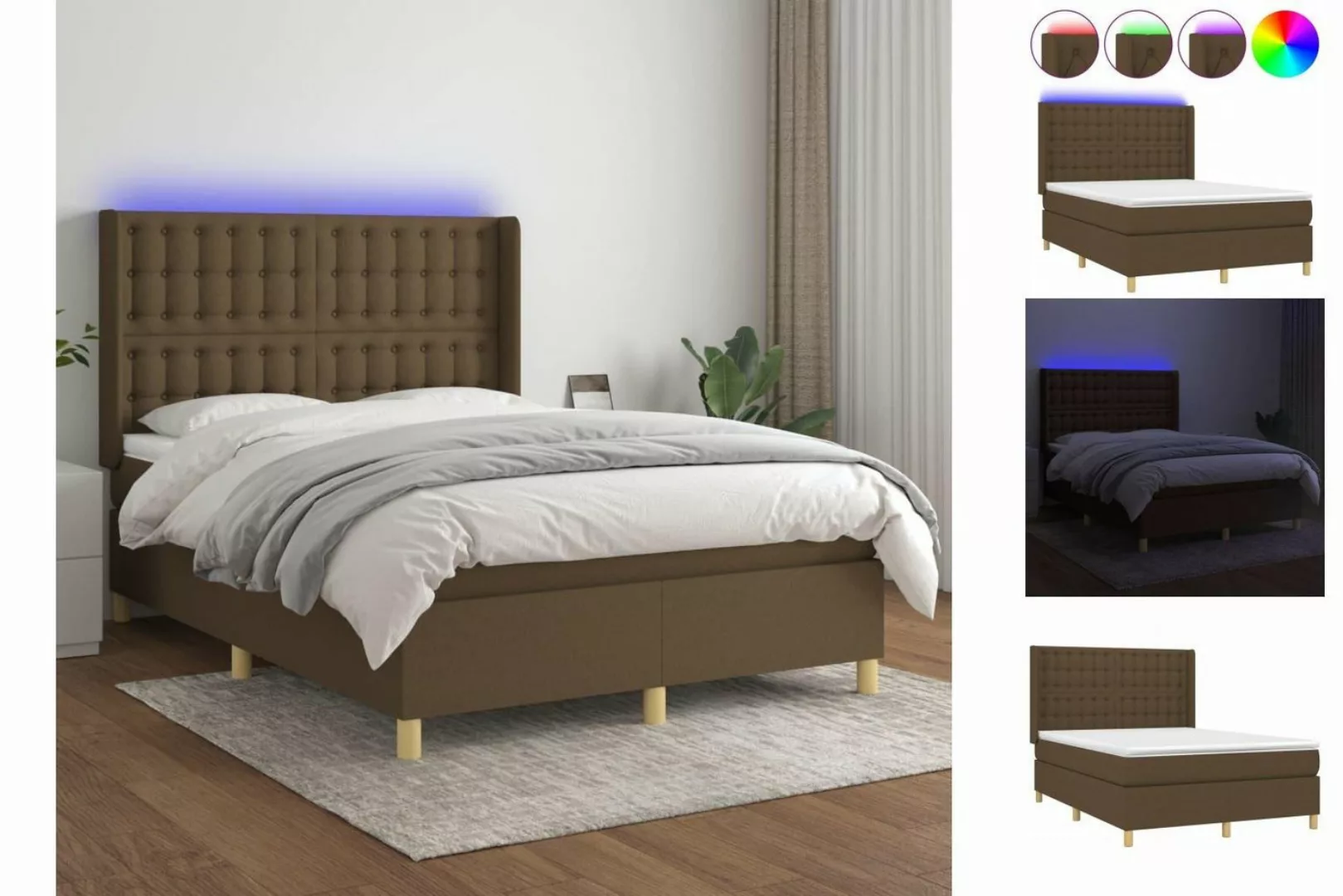 vidaXL Boxspringbett Boxspringbett mit Matratze LED Dunkelbraun 140x190 cm günstig online kaufen