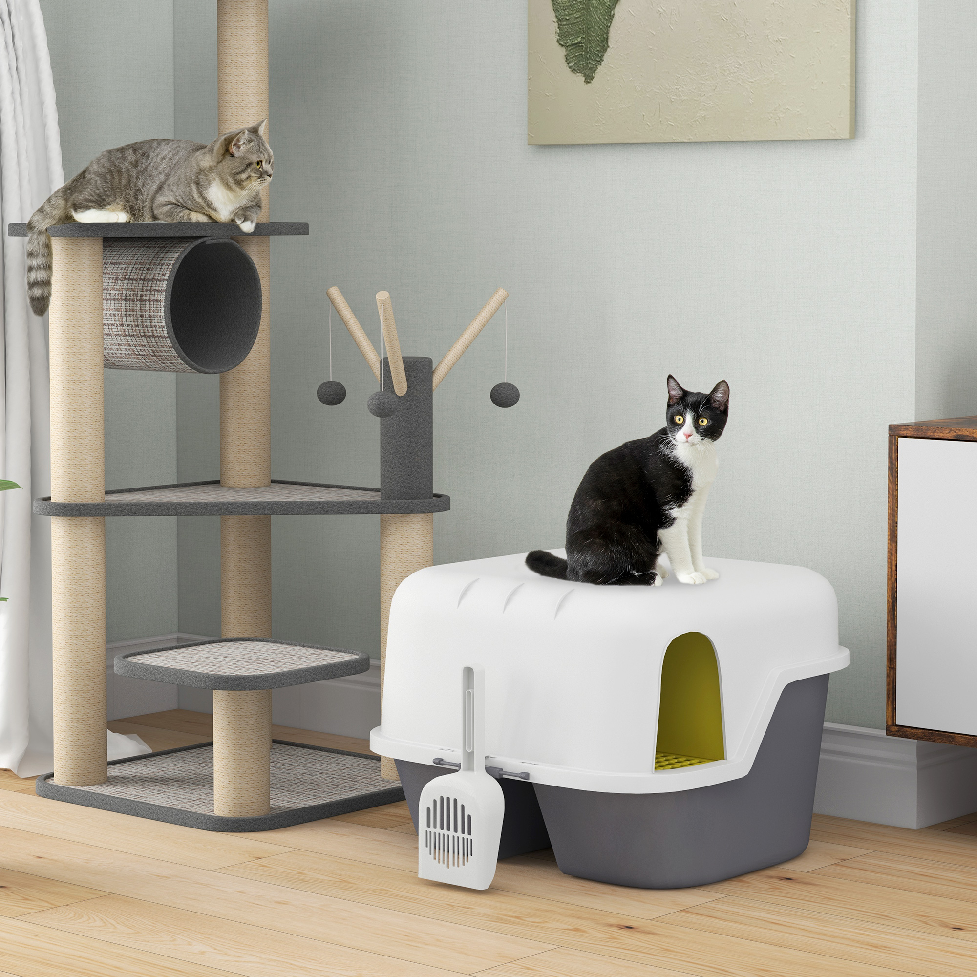 PawHut Katzentoilette mit Deckel, Katzenklo mit Sieb, Schaufel, geschlossen günstig online kaufen