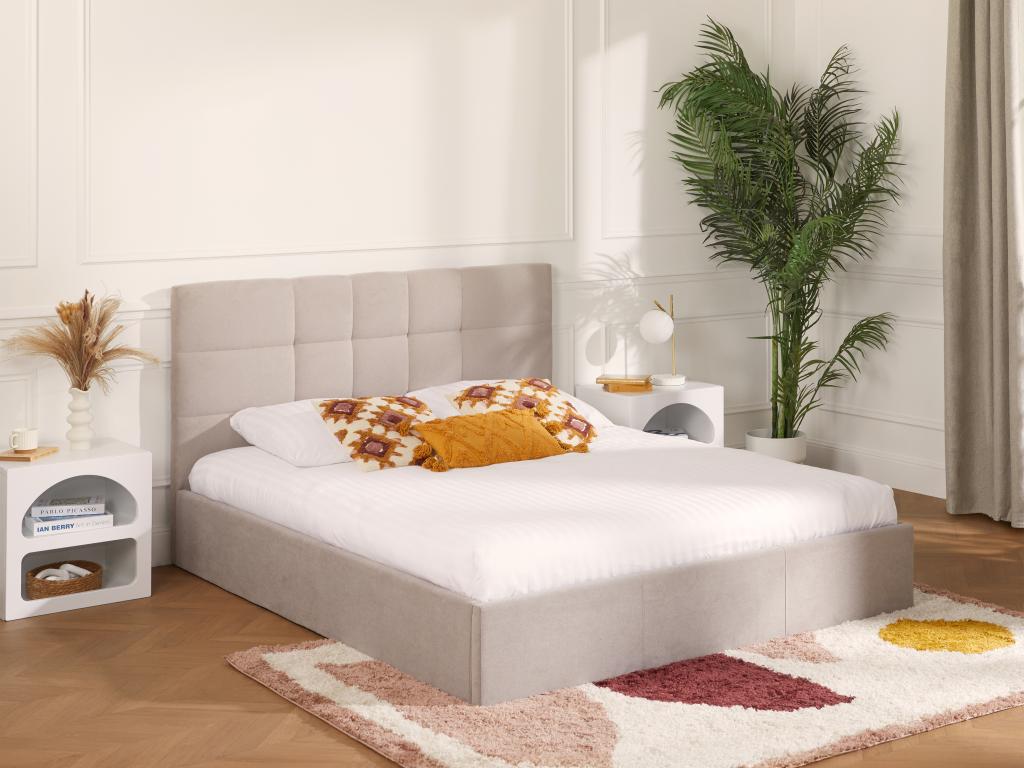 Polsterbett mit Bettkasten + Matratze - 180 x 200 cm - Stoff - Beige - ELIA günstig online kaufen