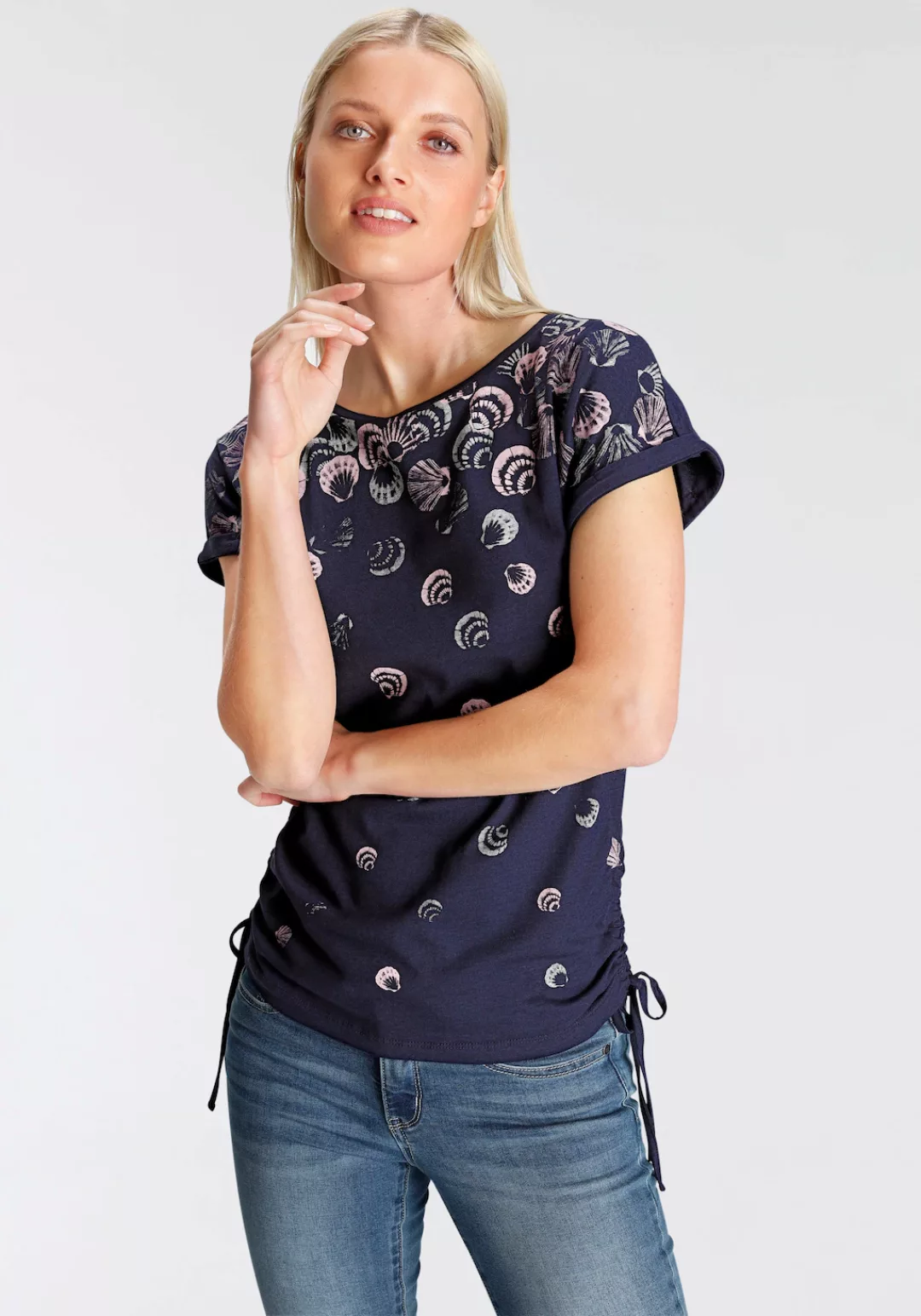 DELMAO T-Shirt mit seitlichen Raffungen in verschiedenen Druckdesigns - NEU günstig online kaufen